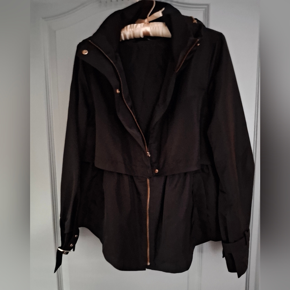 Sale🎯 Zara. NWOT. Black Trench Coat Zippered Hood And Adjustable Sleeves Size S - Picture 3 of 15